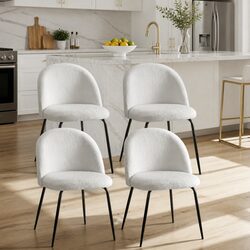 4-Piece White Sherpa Boucle Dining Chairs for Stylish Spaces