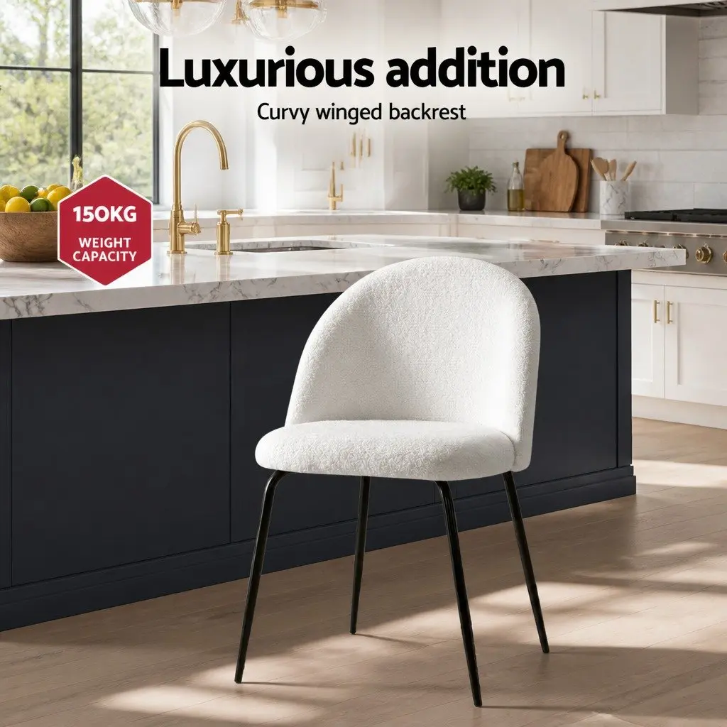 Dining Chairs Set of 4 White Sherpa Boucle Modern Kitchen Seating