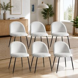 6-Piece White Winged Back Dining Chair Set in Sherpa