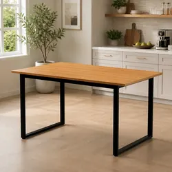 Dining Table 6 Seater Rectangular Kitchen Café 150cm Pine Black Wooden Metal