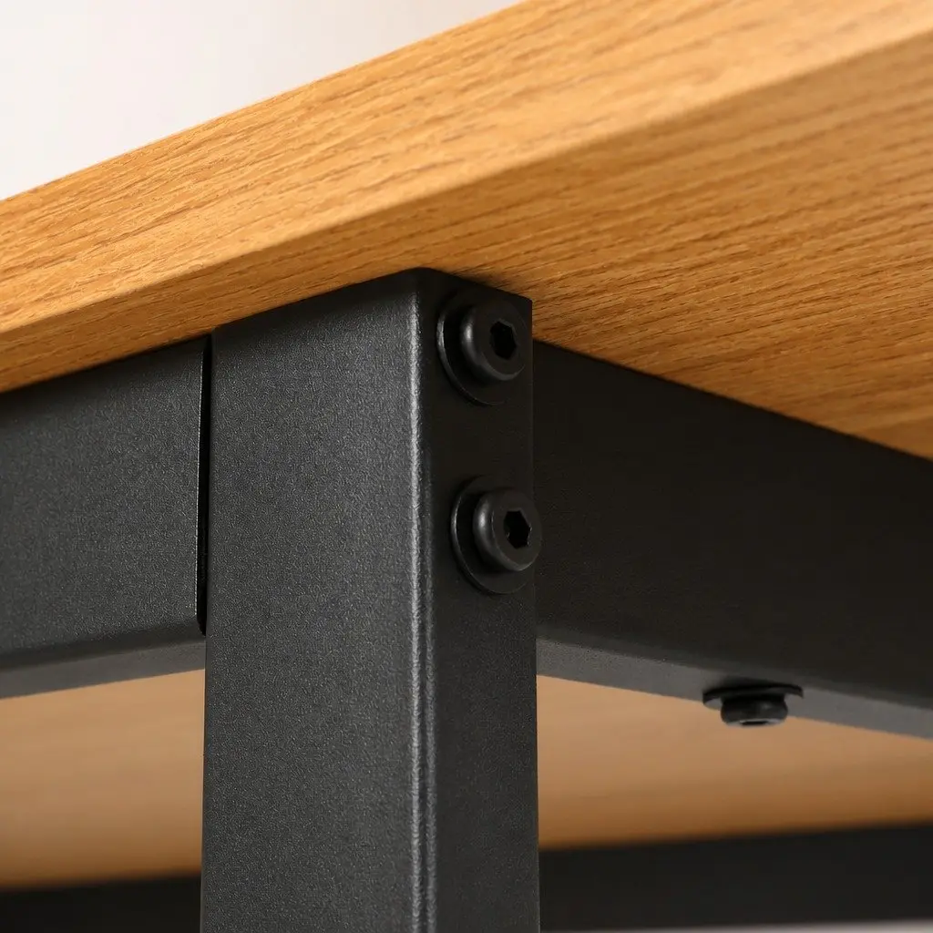 Dining Table 150cm Rectangular Industrial Style Particle Board Top Black Metal Legs