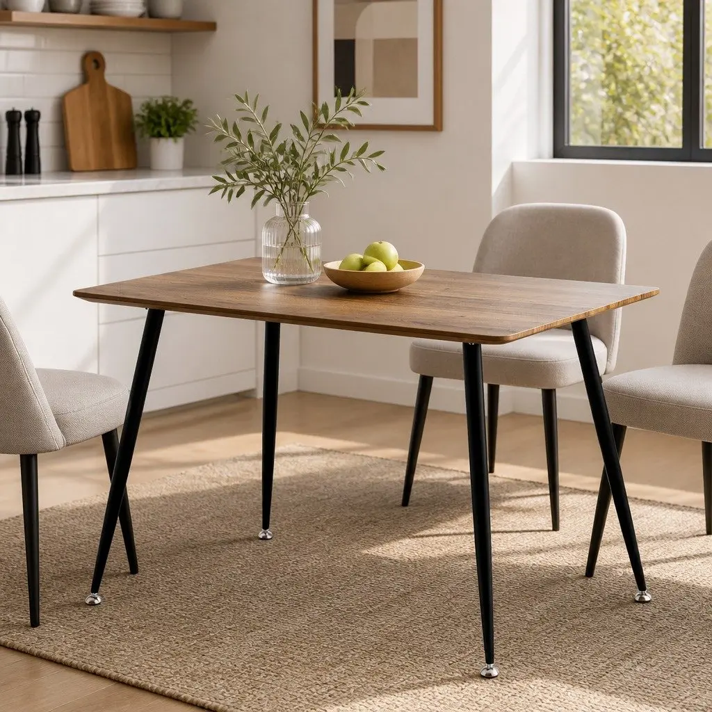 Dining Table 120CM Rectangular Natural Wood Grain Top Industrial Style 4 Seater