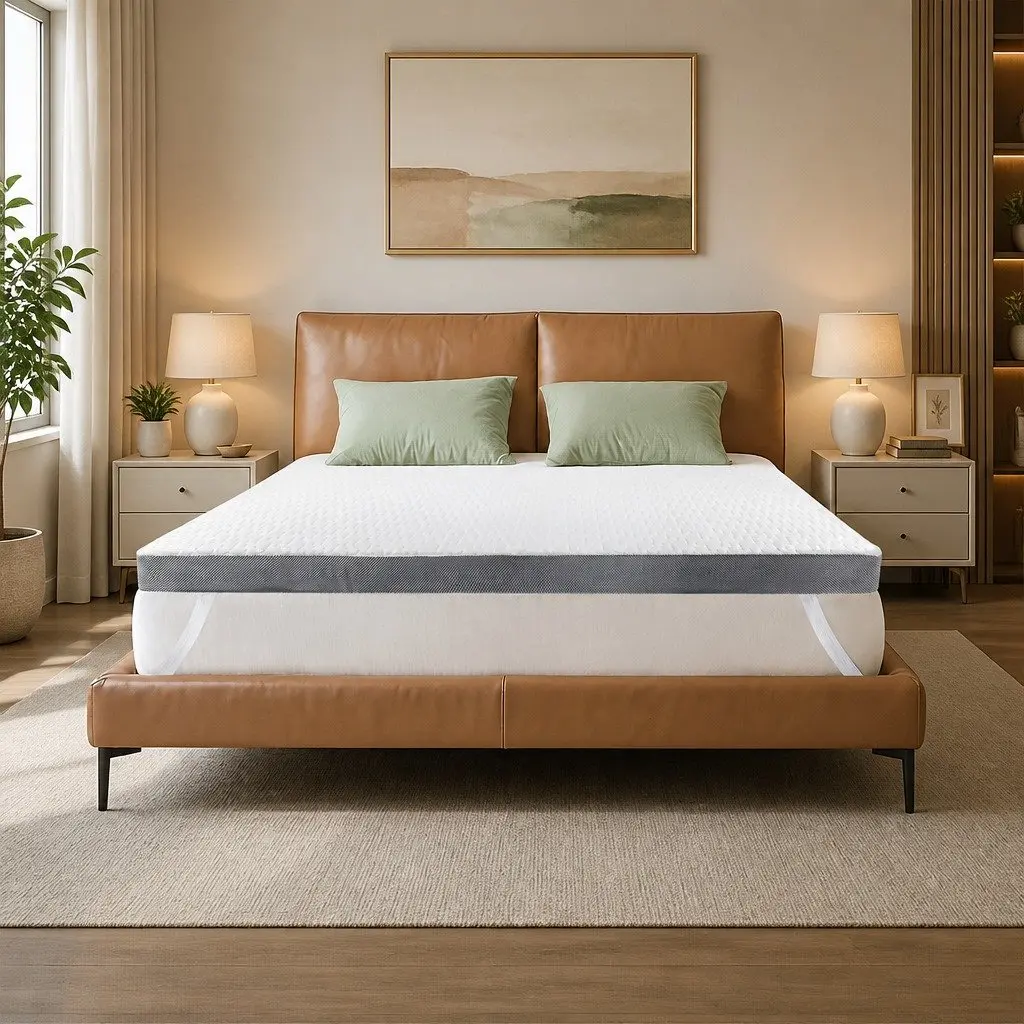 Memory Foam Mattress Topper Double Size Dual Layer Anti-Slip Removable Washable