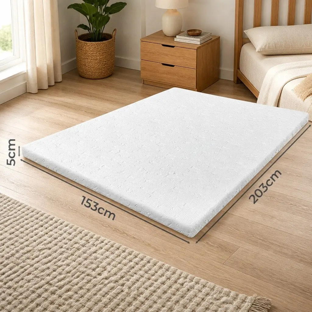 Memory Foam Mattress Topper King Single 5cm Dual Layer Cooling Gel Bamboo Charcoal