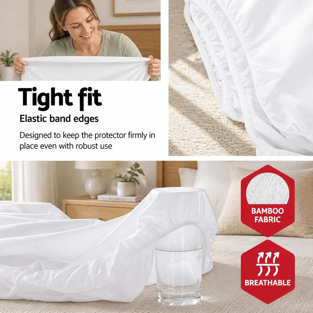 King Single Mattress Protector Bamboo Fabric Water-Resistant Dust Mite Protection