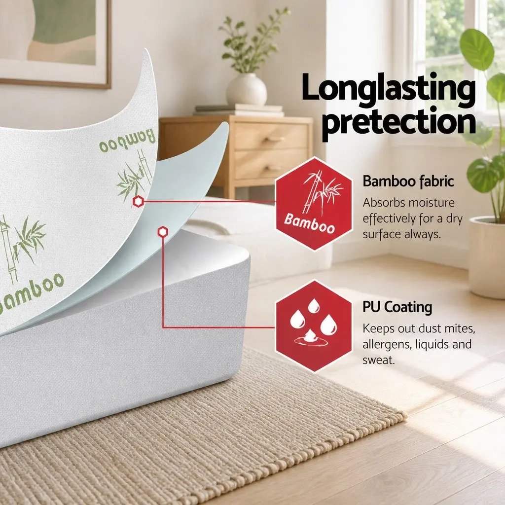 Mattress Protector King Waterproof Bamboo Fabric Dust Mite Bacteria Resistant