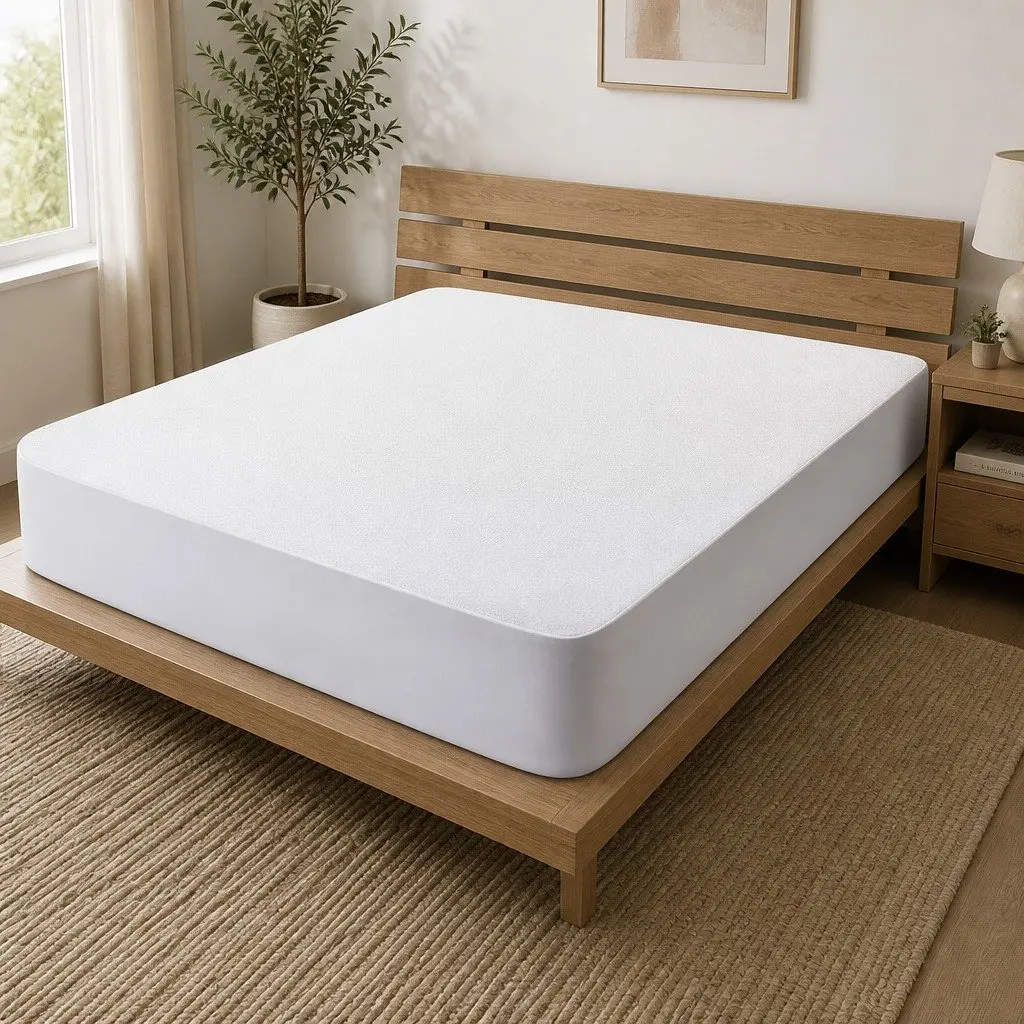 Queen Size Fitted Bed Cover Bamboo Fabric Water Resistant Mattress Protector White