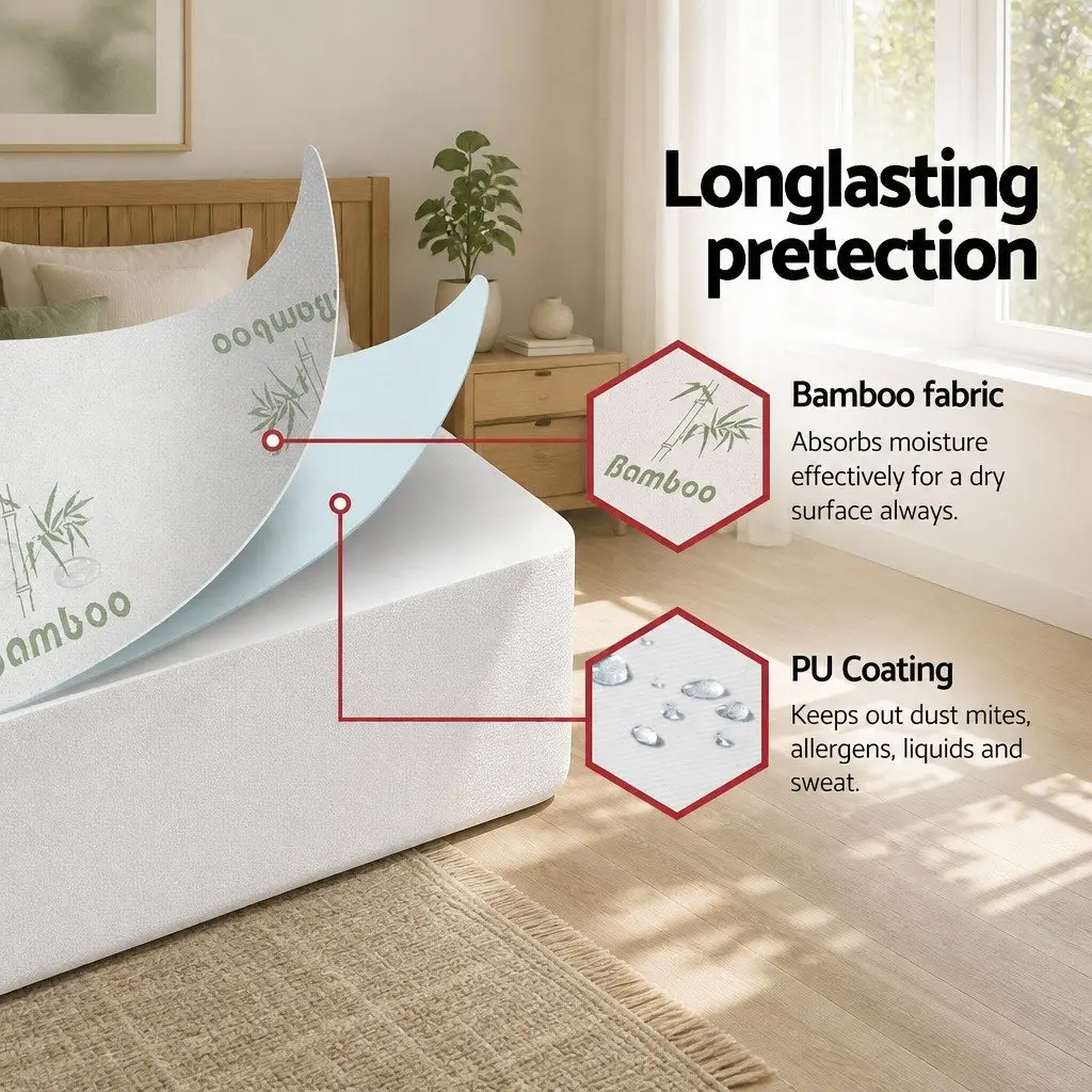 Mattress Protector Single Bamboo Fabric Water-Resistant Breathable Machine Washable