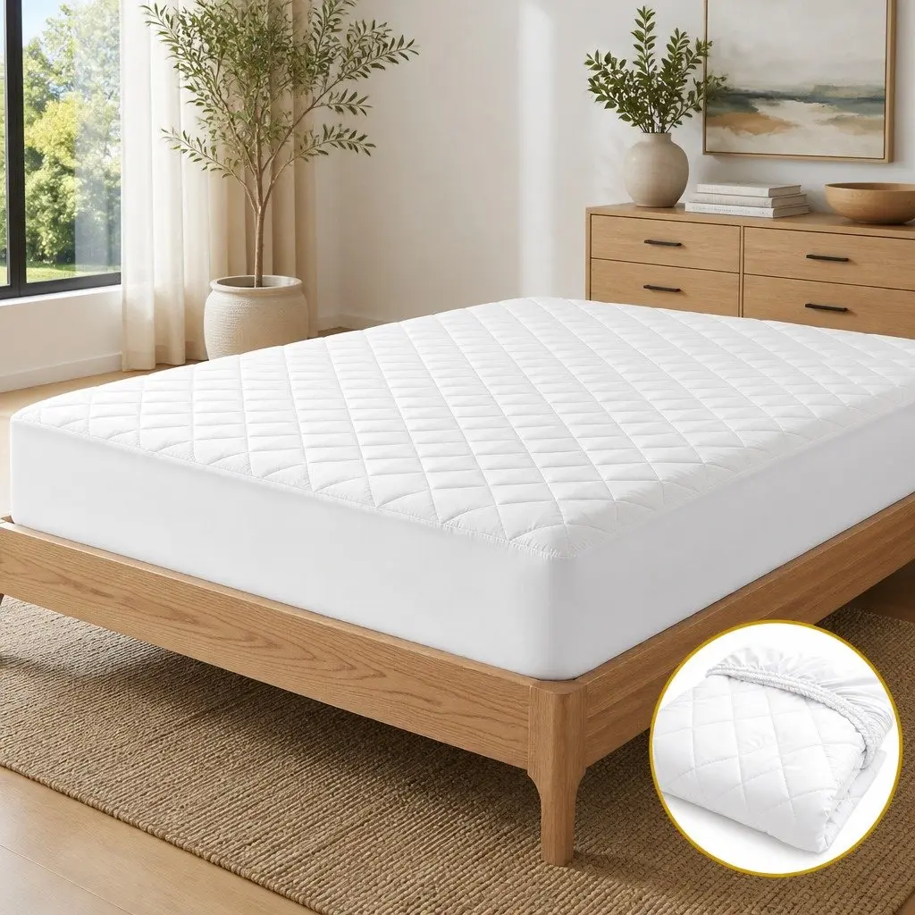 Waterproof Mattress Protector Double Quilted Cotton Top Fitted Cover