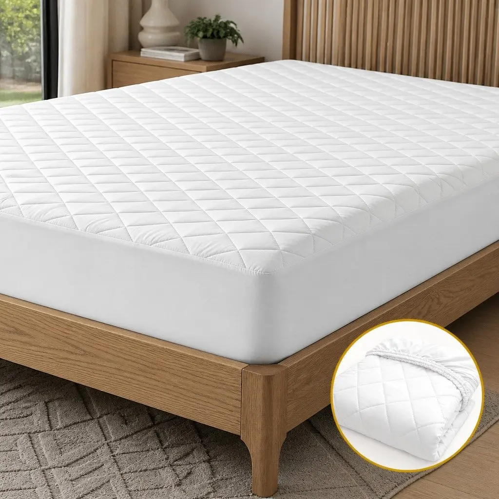 Waterproof Mattress Protector King Quilted Cotton Cover 40cm Deep Skirt