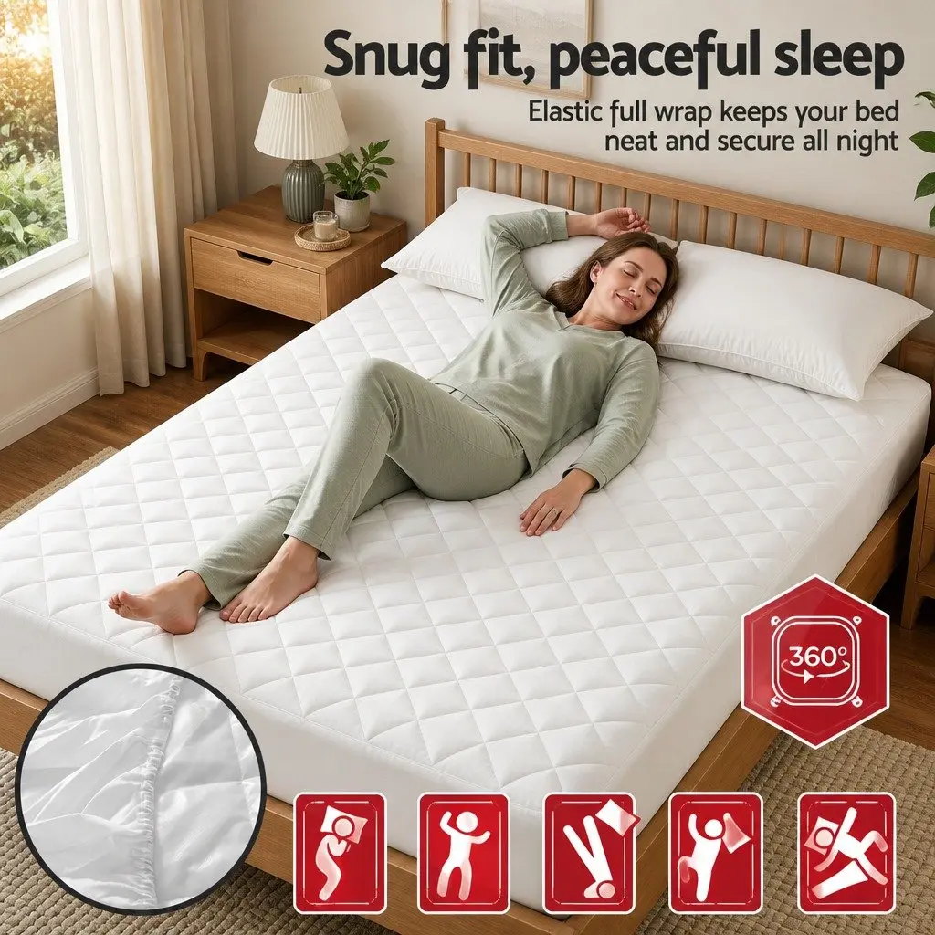 Waterproof Mattress Protector King Quilted Cotton Cover 40cm Deep Skirt