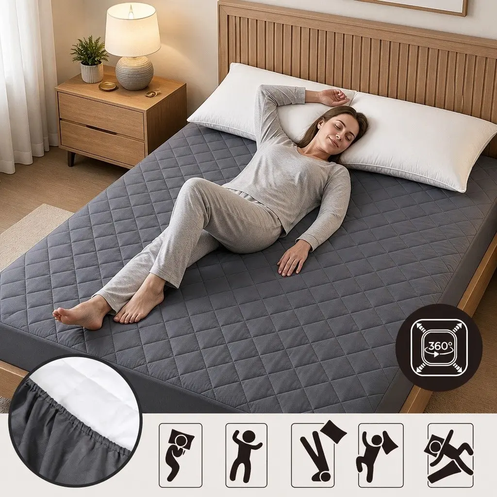 Microfiber Double Bed Mattress Protector Water-Resistant 360° Elastic Fitted