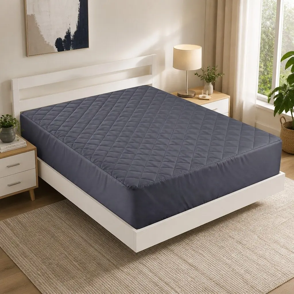 Microfiber Mattress Protector Queen Size Water-Resistant 360° Elastic Fitted Skirt Grey Washable