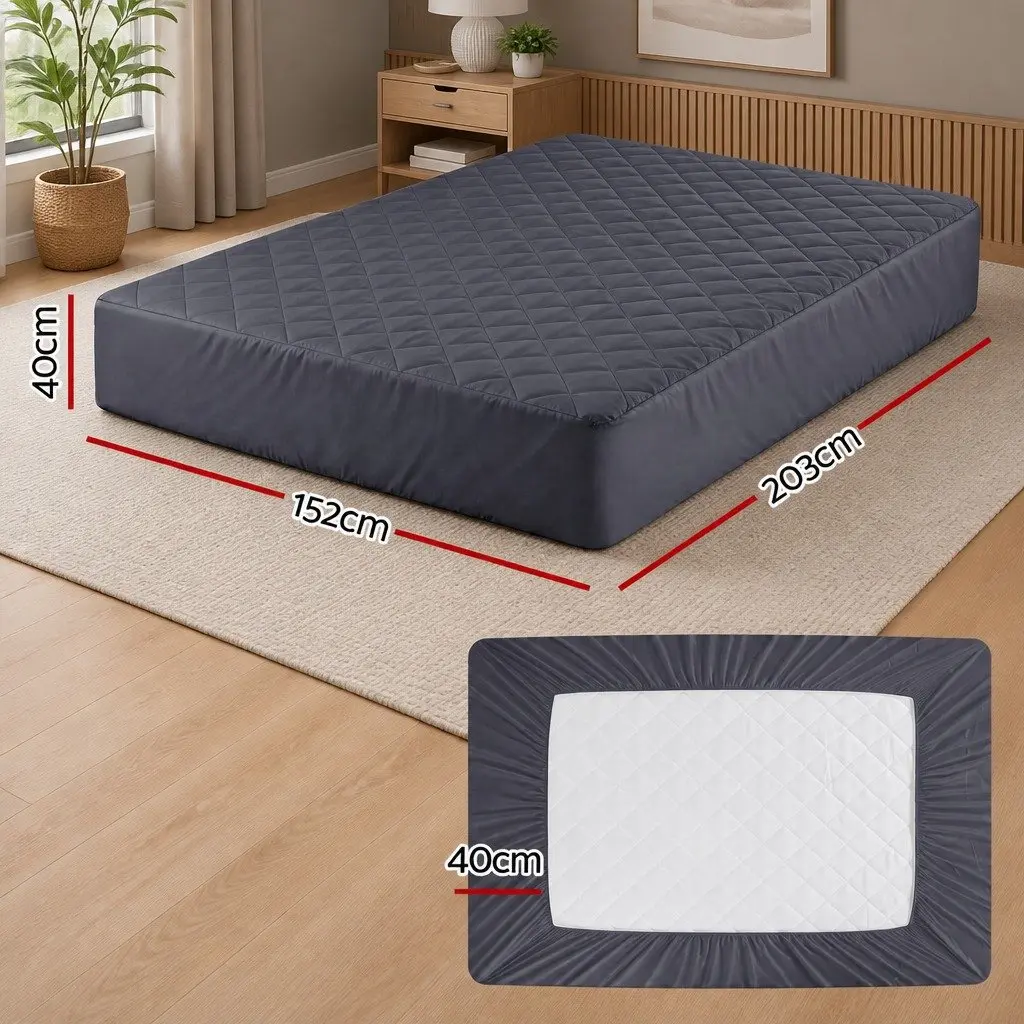 Microfiber Mattress Protector Queen Size Water-Resistant 360° Elastic Fitted Skirt Grey Washable