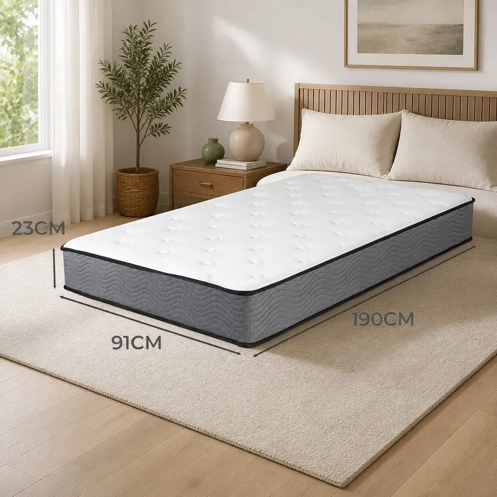 Single Pocket Spring Mattress 6-Zone Support Extra Firm 23cm Thickness White