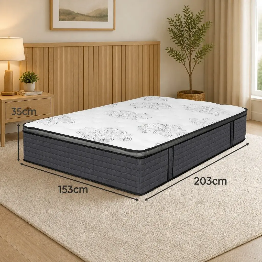 Queen Size Spring Mattress 5-Zone Pocket Coil Egg-Crate Foam Medium Firm Bed