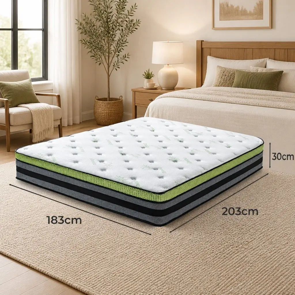 Pocket Spring Mattress King Medium-Firm Cooling Gel Memory Foam Support