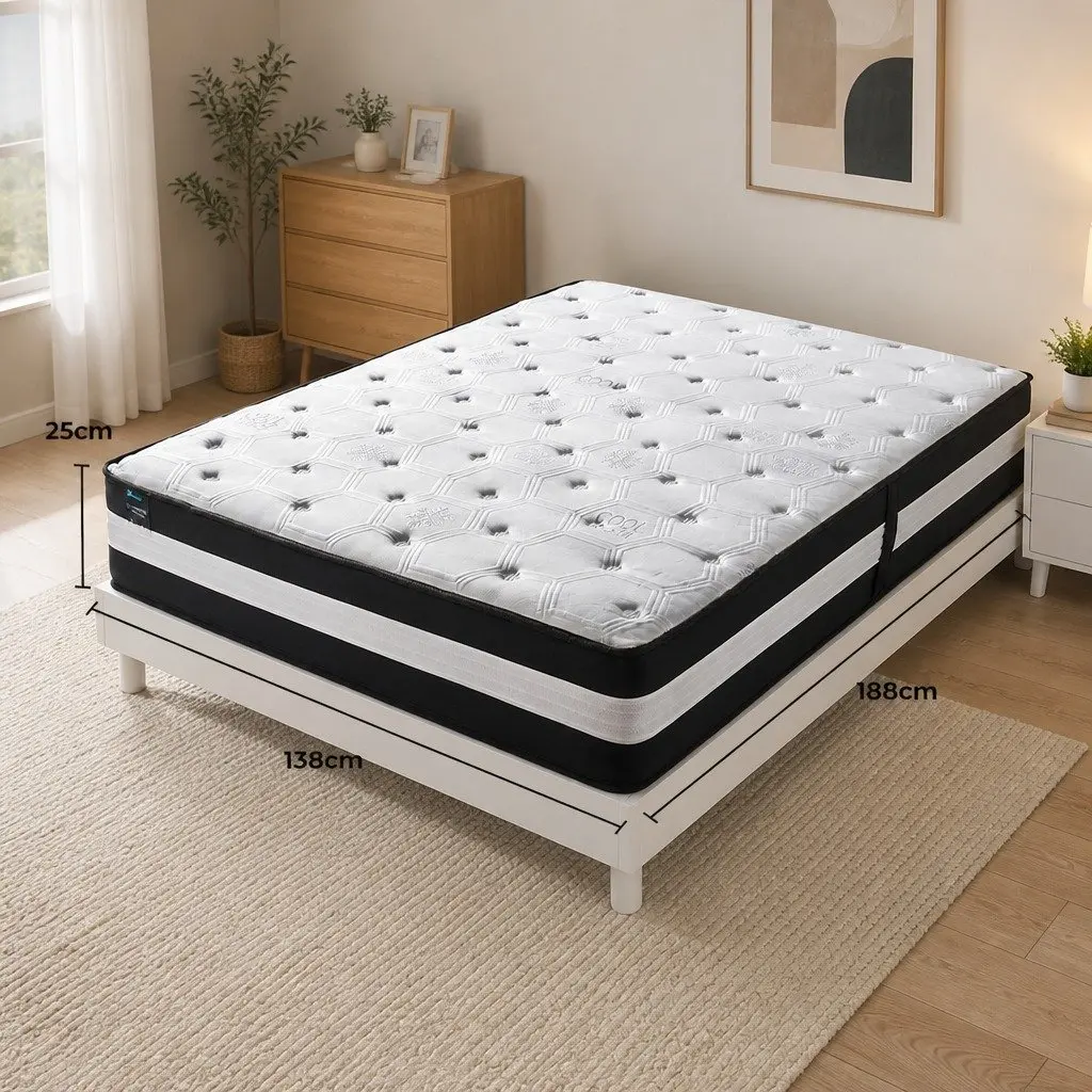 Pocket Spring Mattress 25cm Medium Firm 5 Zone Cool Gel Ice Silk Fabric