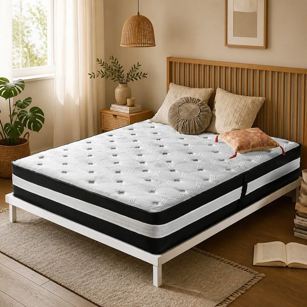 Queen Mattress 25cm 5 Zone Pocket Spring Medium Firm Support Cooling Ice Silk