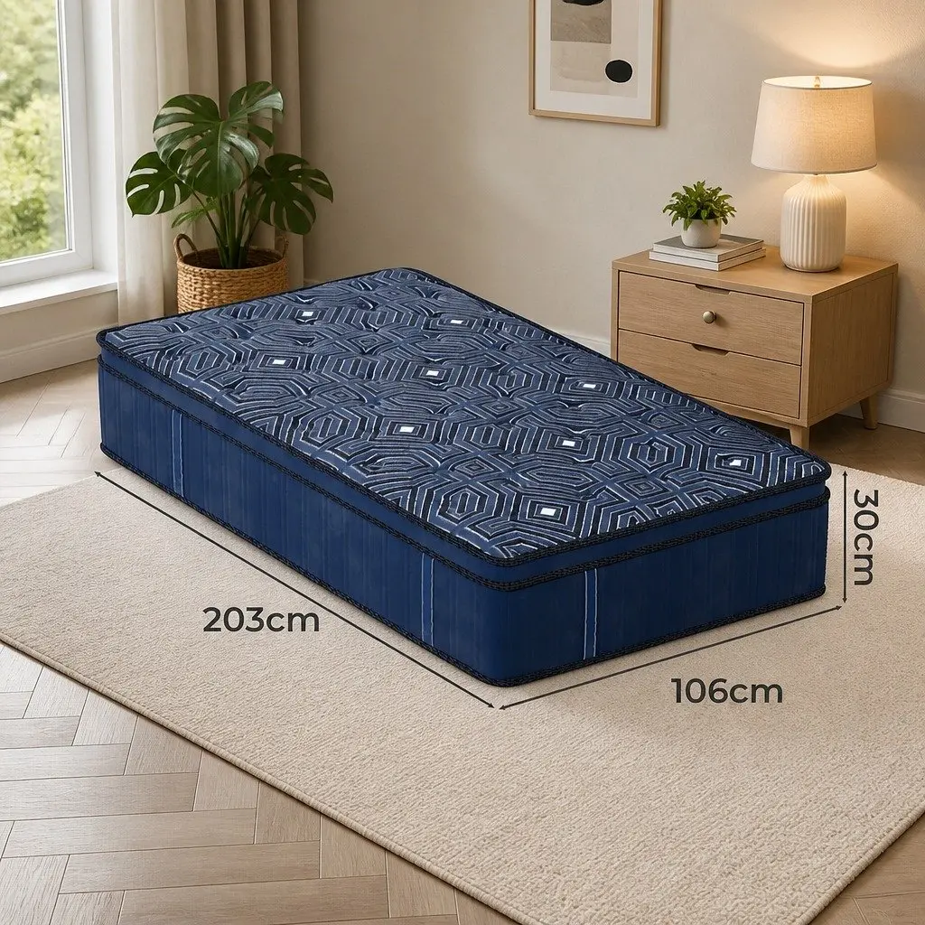 Spring Mattress 30CM King Single Euro Top Pocket Coil Support Comfort