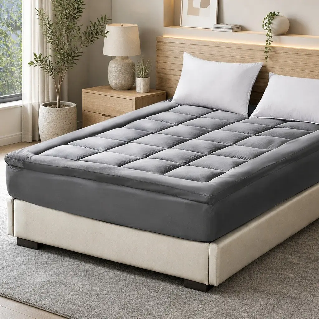 Mattress Topper King Single Bamboo Charcoal Fibre 1000GSM Fitted Elastic Edge