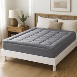 Mattress Topper King Bamboo Charcoal Fibre Polyester Fitted Elastic Bedding