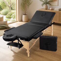 Portable Massage Table 60cm Wide 3 Fold Wooden Beauty Bed Adjustable Height