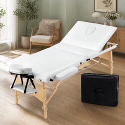 Portable Massage Table 70cm Wooden 3 Fold Beauty Bed Adjustable Height White