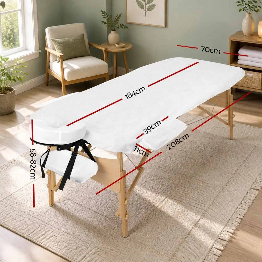 Portable Massage Table 70cm Wooden Adjustable Height 3 Fold White