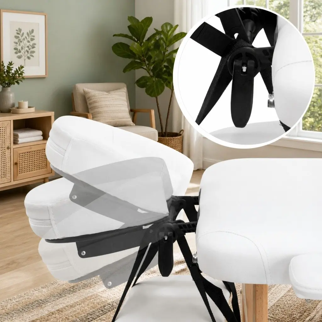 Portable Massage Table 70cm Wooden Adjustable Height 3 Fold White