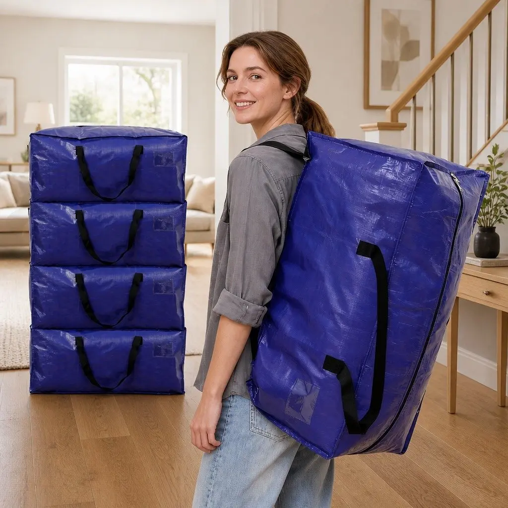Heavy Duty Moving Bags Large Waterproof Storage Totes with Backpack Straps 5 Pack