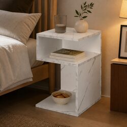 Bedside Table with Drawers Open Shelves Storage Side Table White Nightstand