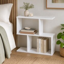 Slim 2 Tier Narrow Side Table Bedside Nightstand Storage Shelf Compact Modern