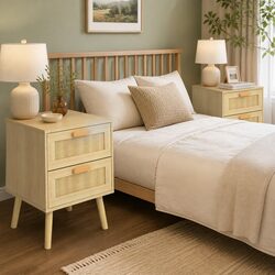 Enhance Your Bedroom with 2 Wooden Nightstand Tables