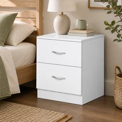 Bedside Table Side Table 2 Drawers Storage Nightstand Bedroom Cabinet White