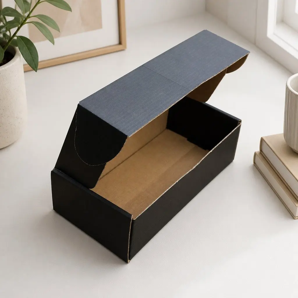 Self-Locking Cardboard Mailer Box 240x125x75mm Black Die-Cut Flat Pack