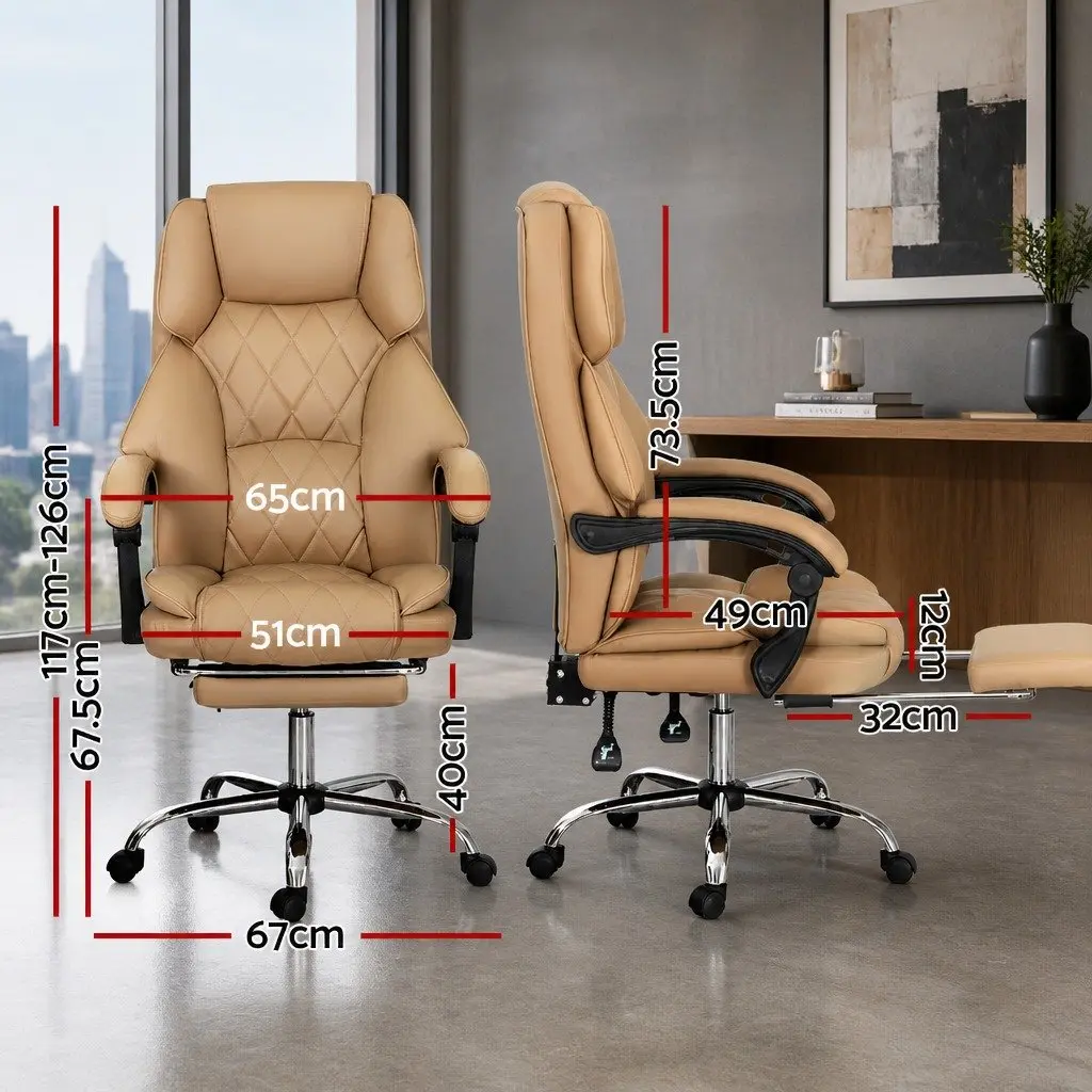 Executive Office Chair Brown Leather Footrest Reclining Desk Seat Swivel