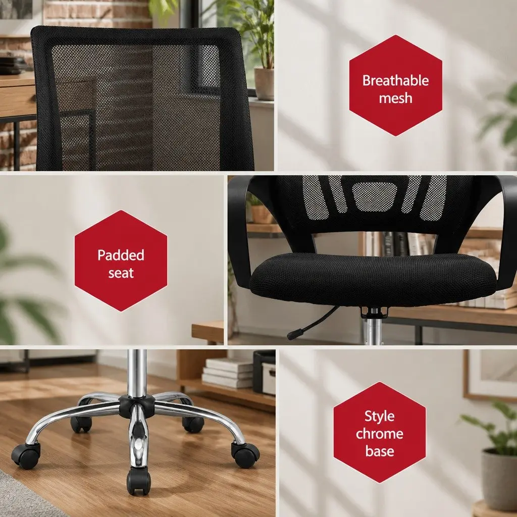 Mesh Office Chair Mid Back Black Ergonomic Design 360 Rotatable Gas Lift Height