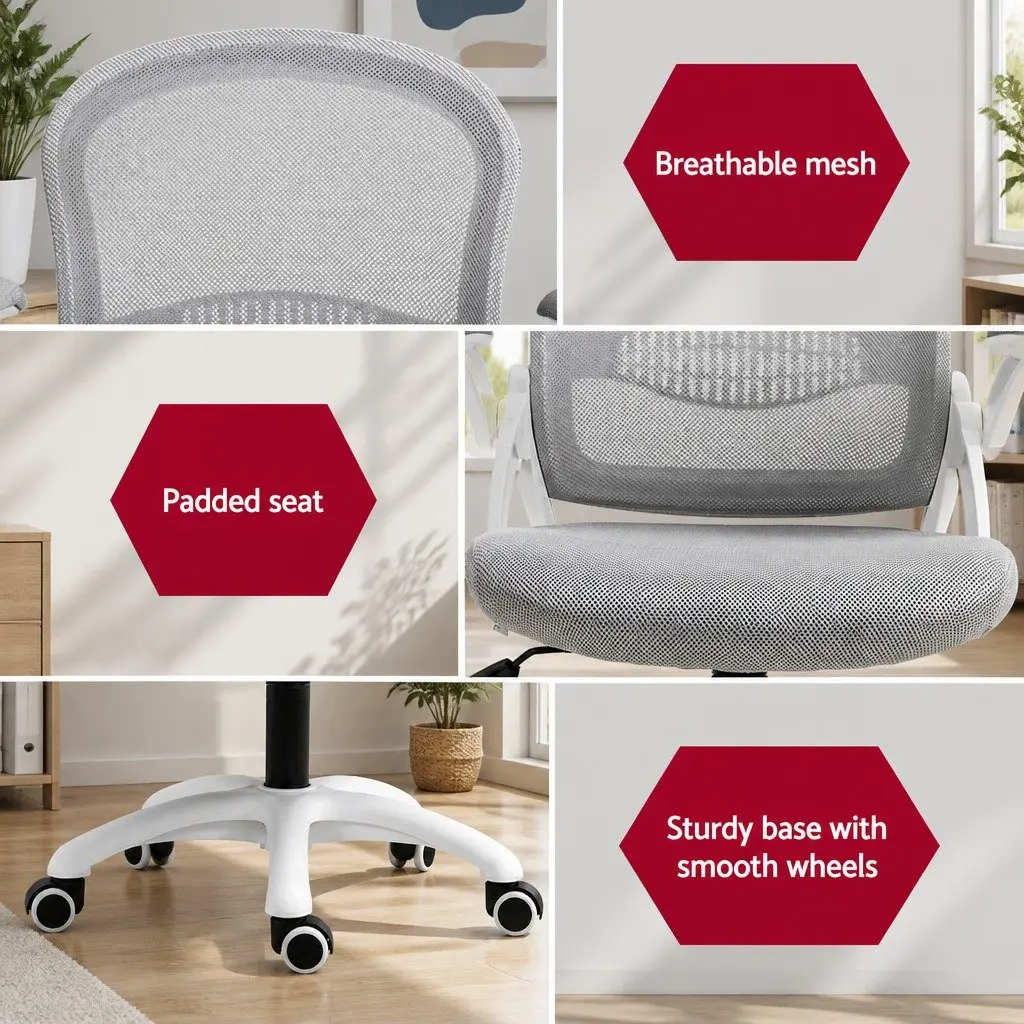 Mesh Office Chair Mid Back Adjustable Grey White