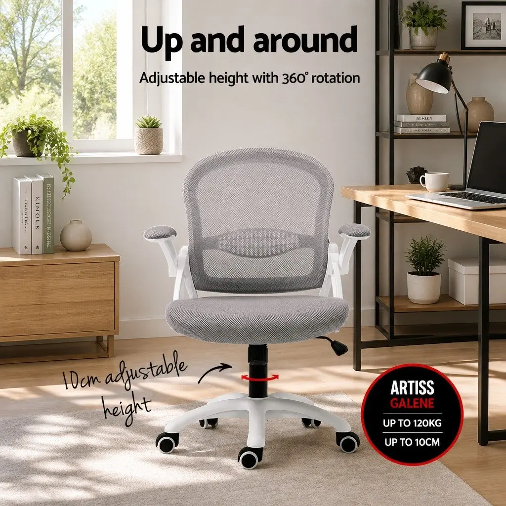 Mid Back Office Chair Grey Mesh Adjustable Height Gas Lift Tilt Function 360 Degree Swivel