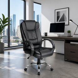 Executive Office Chair High Back Tilt Swivel Black PU Leather Padded Desk Seat