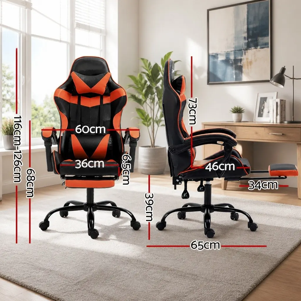 Gaming Office Chair High-Back Recliner Adjustable Height Retractable Footrest Orange
