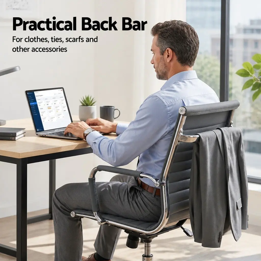 Office Chair Mid Back 360 Rotatable Grey PU Leather