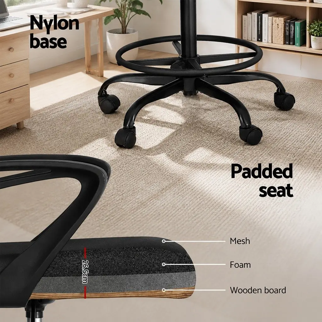 Drafting Stool Black Mesh Adjustable Height Office Chair with Contoured Backrest and Footrest Ring