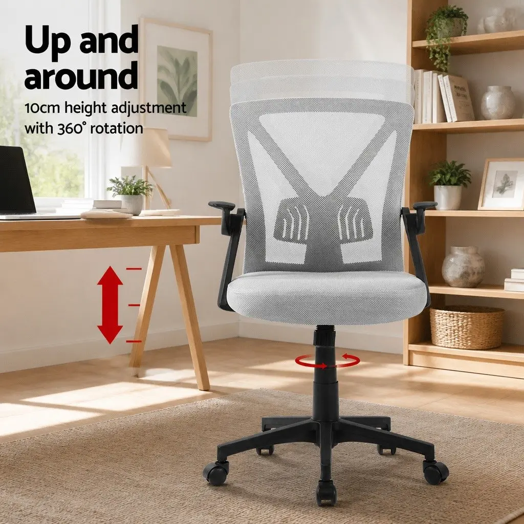 Mesh Office Chair Mid Back Grey Ergonomic Adjustable Height Lumbar Support