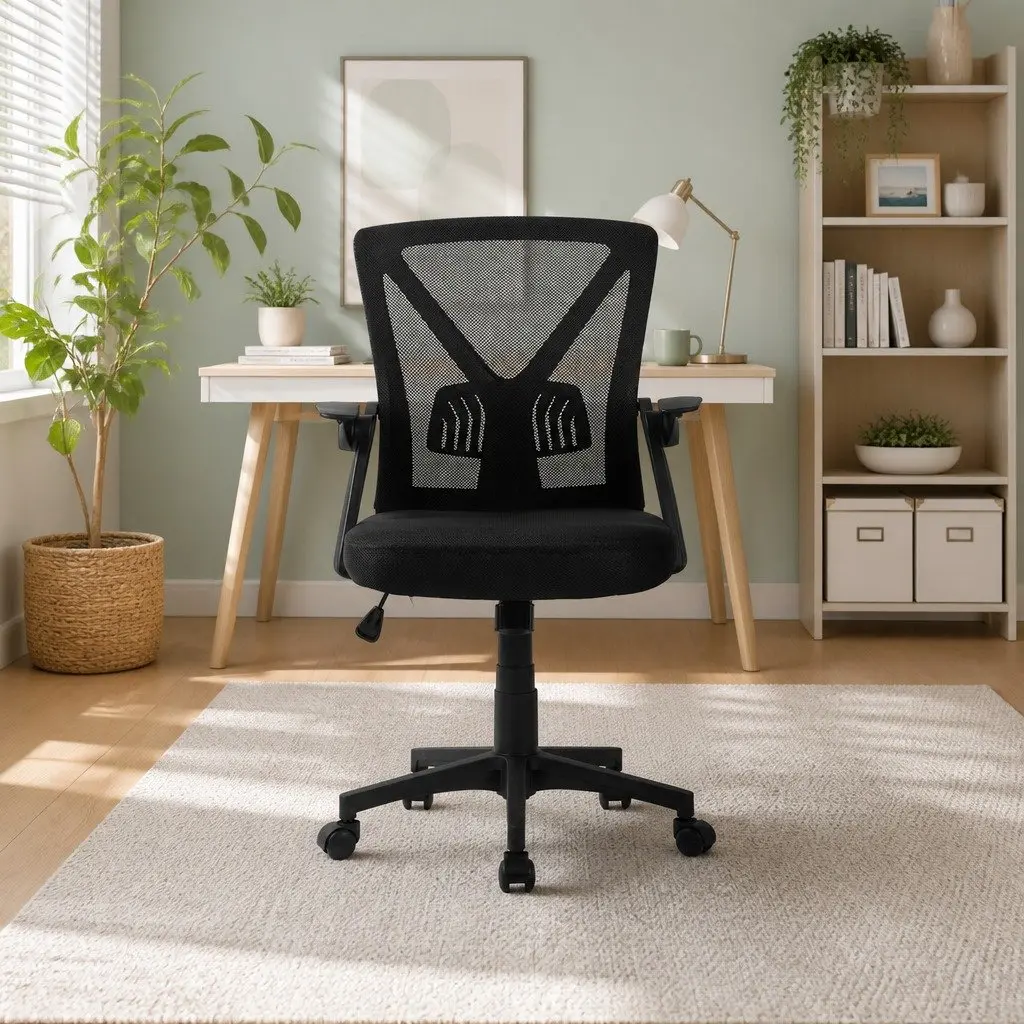 Mesh Office Chair Mid Back Black Adjustable Lumbar Support Ergonomic