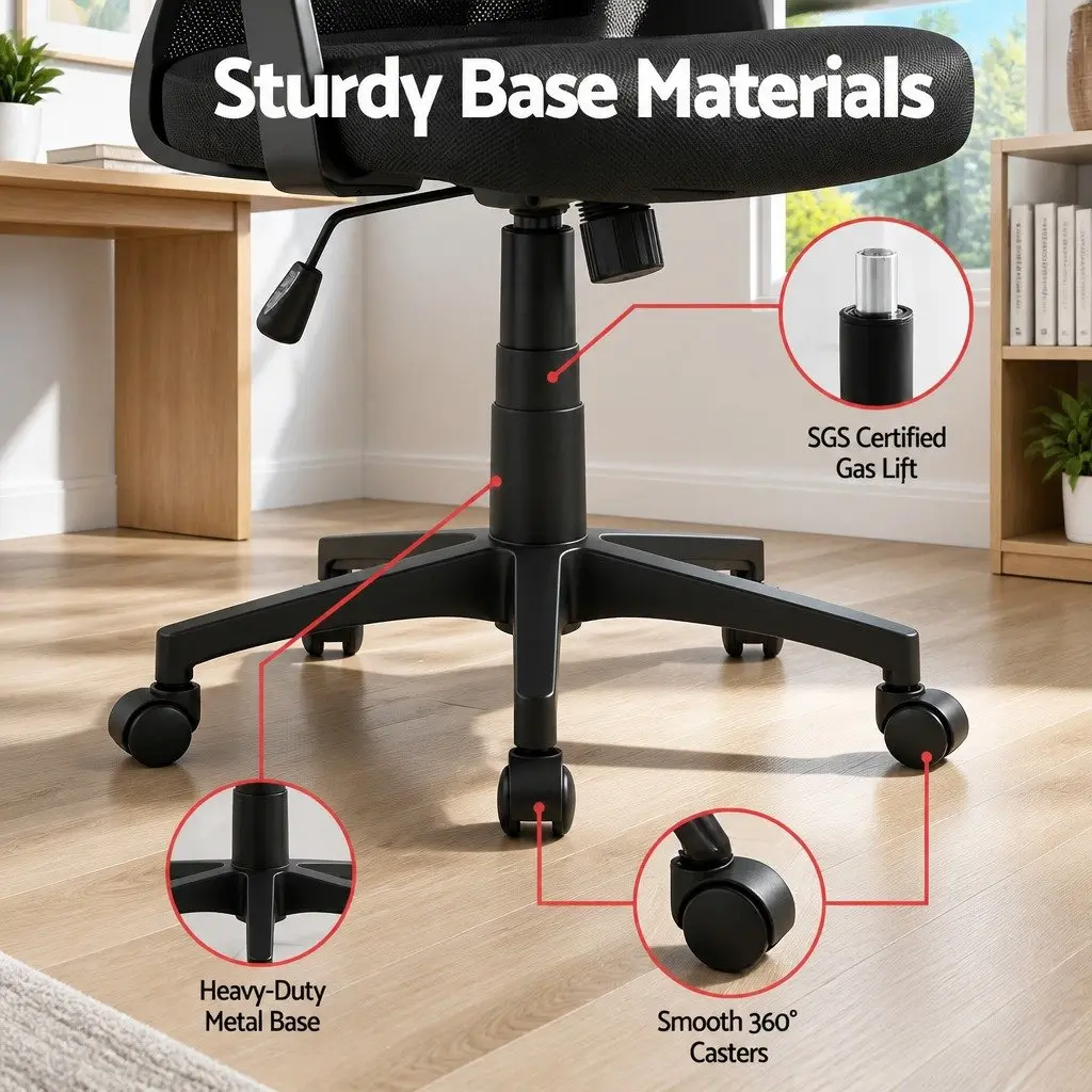 Mesh Office Chair Mid Back Black Adjustable Lumbar Support Ergonomic