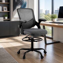Office Drafting Chair Mesh Computer Desk Stool with Adjustable Height Footrest