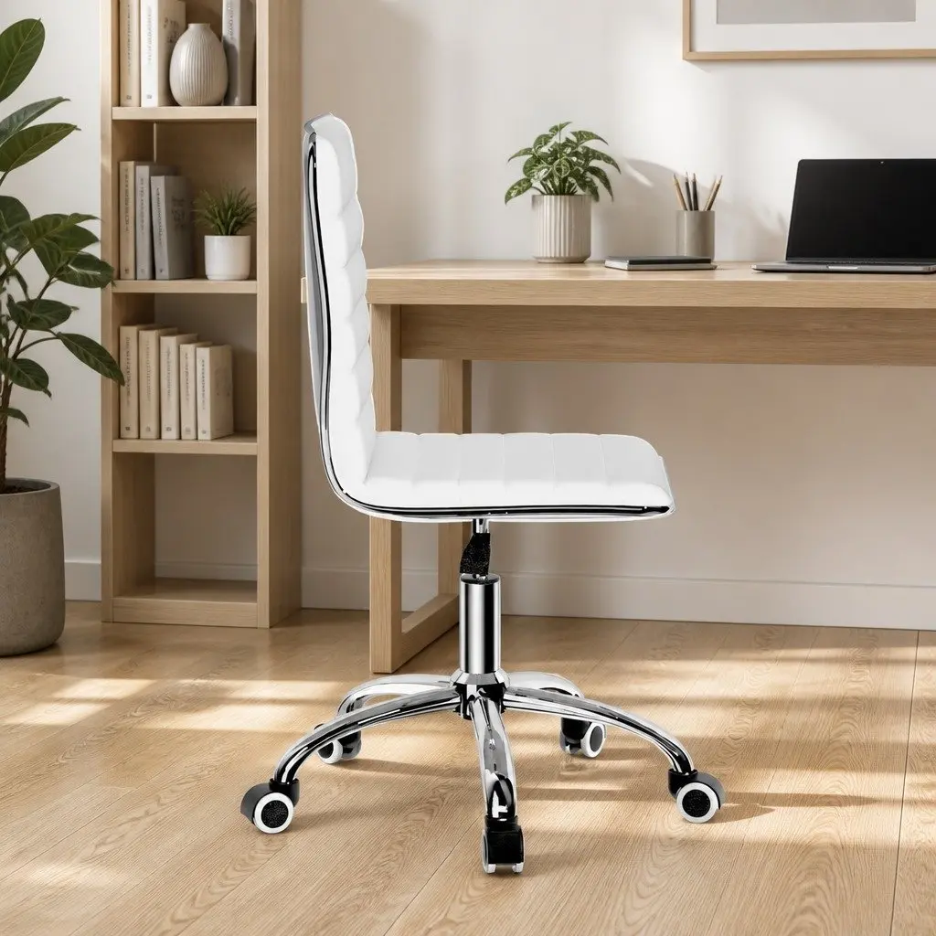 Office Chair Low Back Rotatable Height Adjustable PU Leather White for Home and Office