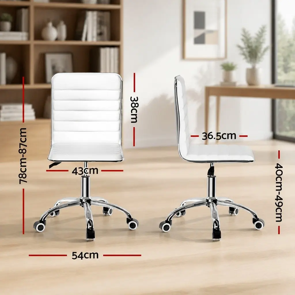 Office Chair Low Back Rotatable Height Adjustable PU Leather White for Home and Office